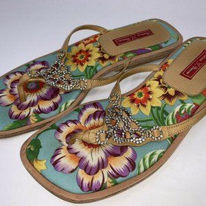 Bettina Duncan Rhinestone Leather Sandals Flat 6